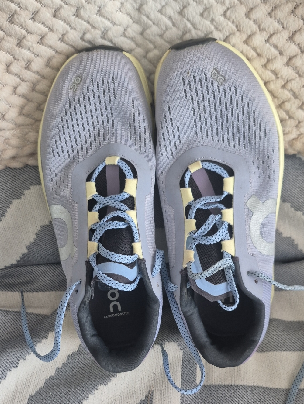 On Running Women's Lavender and Pale Yellow Cloudmonster Running Shoes